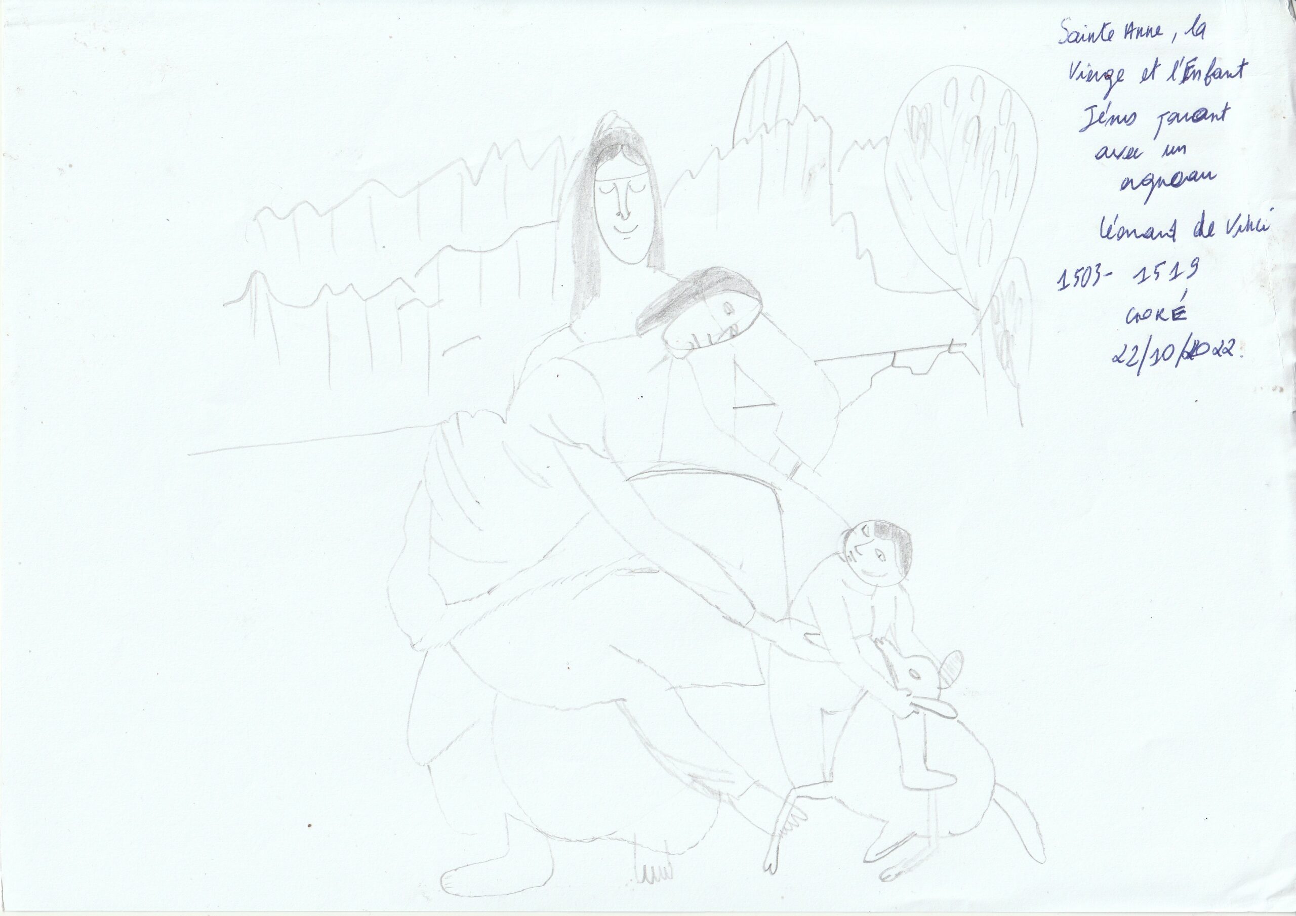 Sainte Anne, la vierge et l’Enfant Jésus jouant avec un agneau